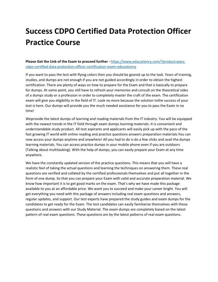 success cdpo certified data protection officer