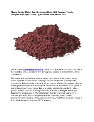 plasma powder market size growth and share 2023