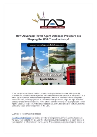 How Advanced Travel Agent Database Providers are Shaping the USA Travel Industry