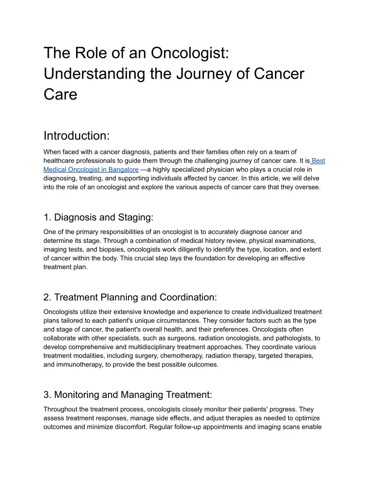 the role of an oncologist understanding