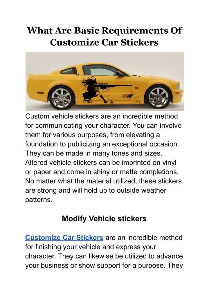 PPT What Are Basic Requirements Of Customize Car Stickers PowerPoint 