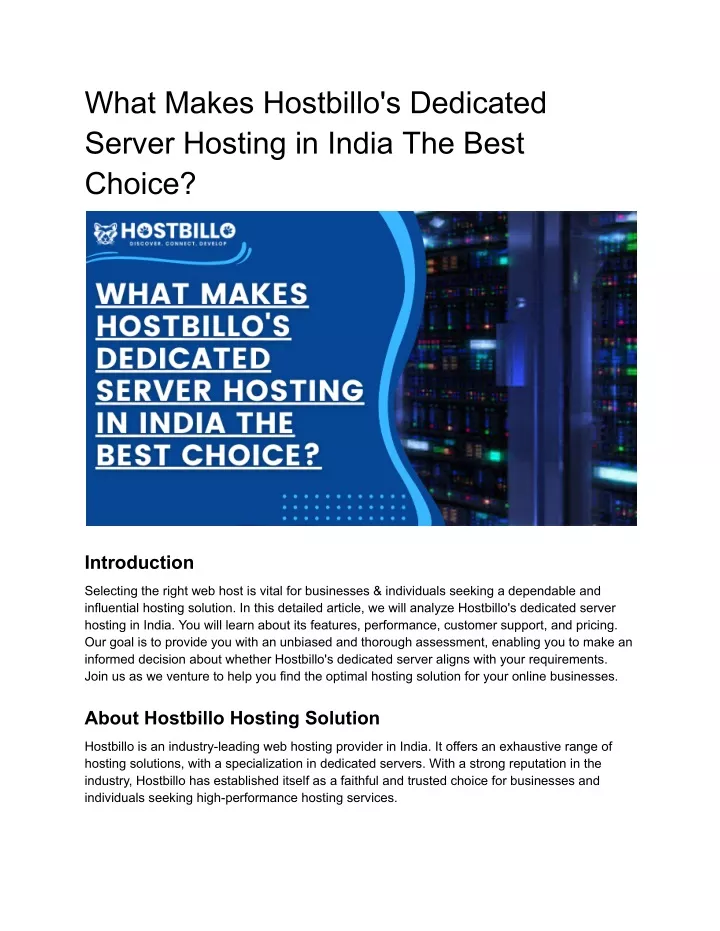 what makes hostbillo s dedicated server hosting