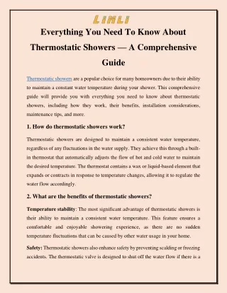 Everything You Need To Know About Thermostatic Showers — A Comprehensive Guide