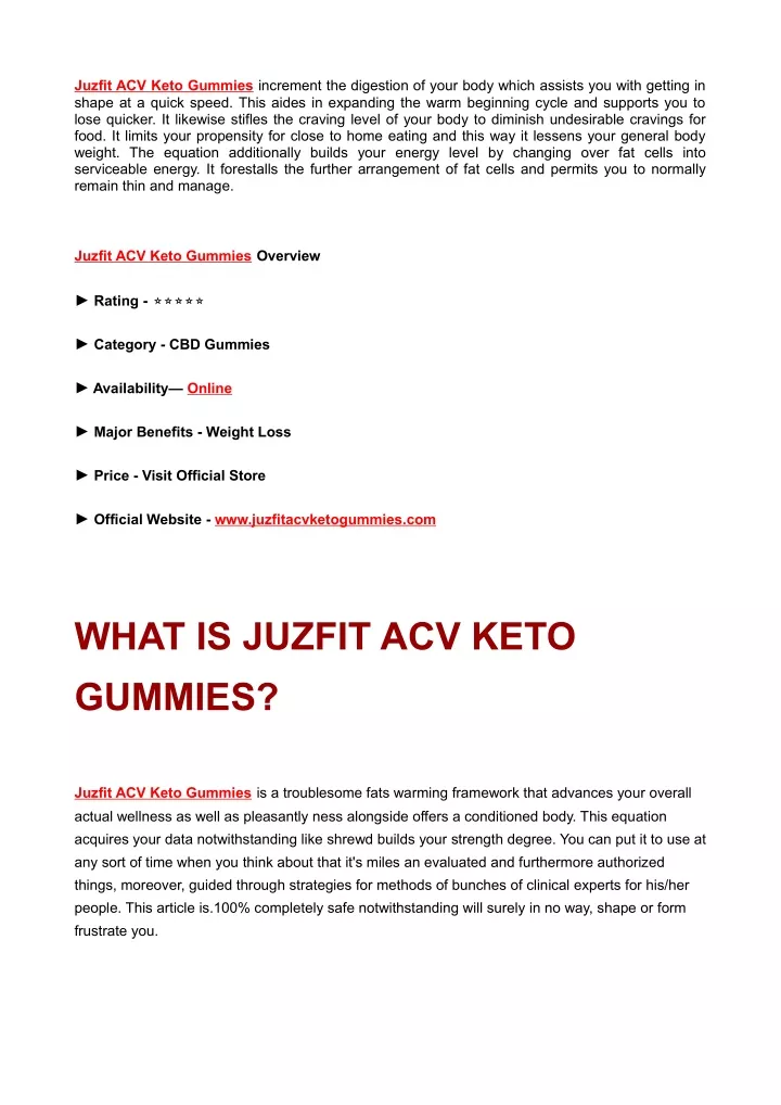 juzfit acv keto gummies increment the digestion