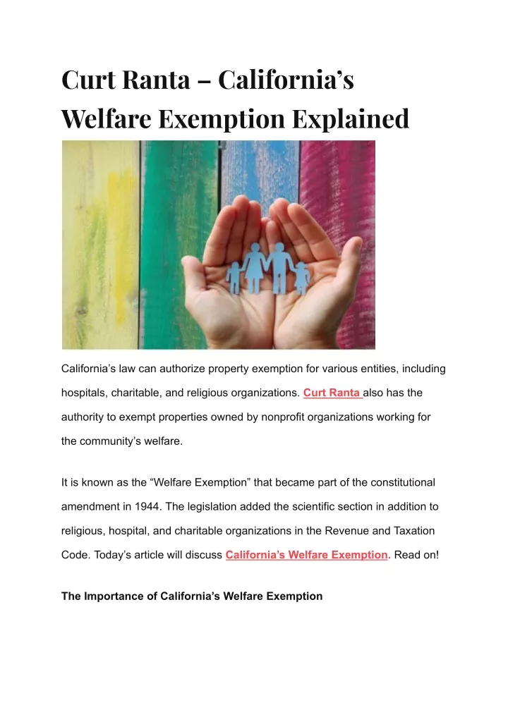 curt ranta california s welfare exemption