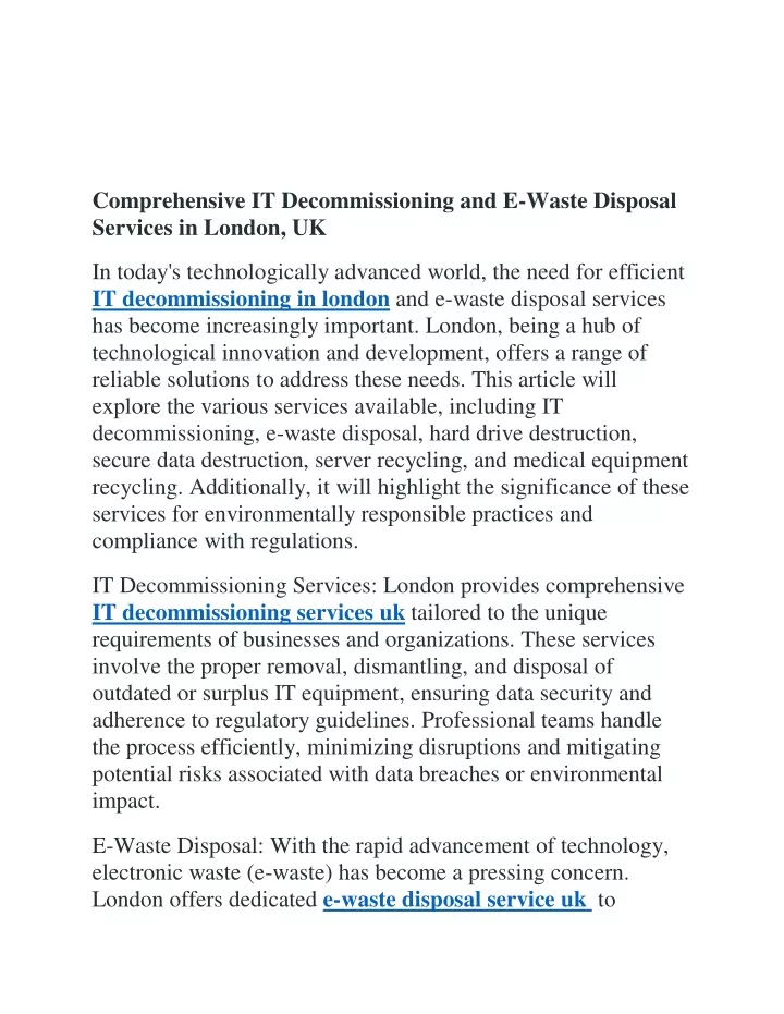 comprehensive it decommissioning and e waste