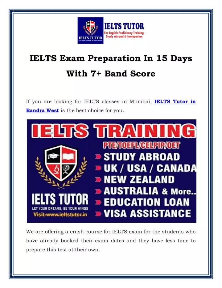 ielts exam preparation in 15 days