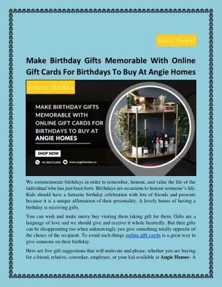 Make Birthday Gifts Memorable With Online Gift Cards For Birthdays To Buy At Angie Homes