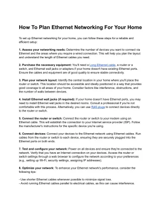 How To Plan Ethernet Networking For Your Home