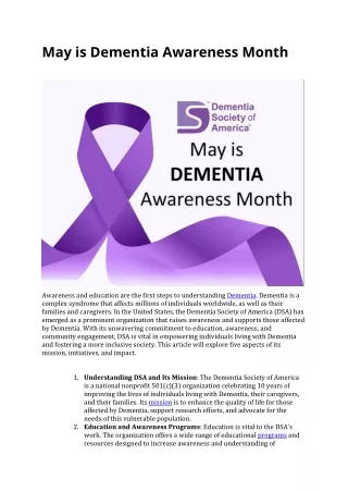 May is Dementia Awareness Month