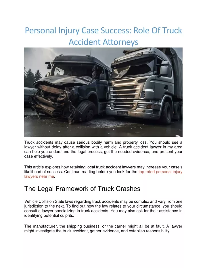 personal injury case success role of truck