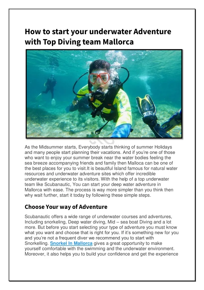 how to start your underwater adventure with