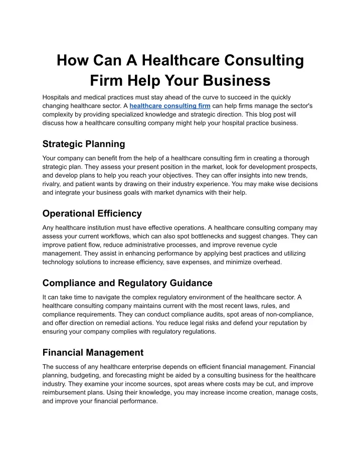 how can a healthcare consulting firm help your