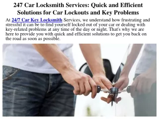 247 Car Locksmith Services Quick and Efficient Solutions for Car Lockouts and Key Problems