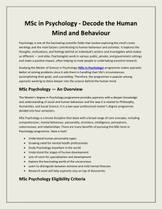 MSc in Psychology - Decode the Human Mind and Behaviour