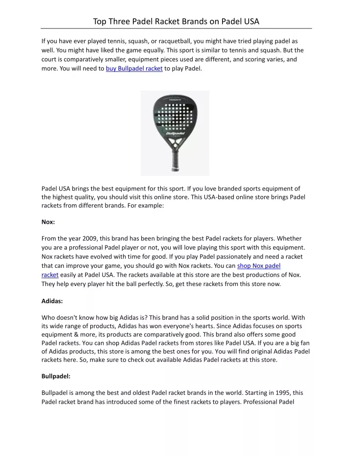 top three padel racket brands on padel usa
