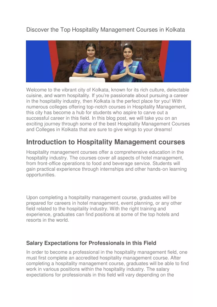 discover the top hospitality management courses