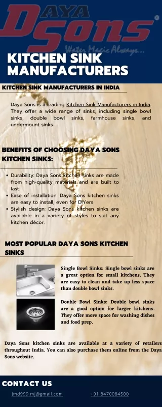 Kitchen Sink Manufacturers in India - Daya Sons