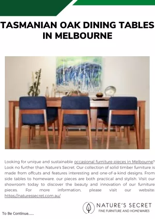 Tasmanian Oak Dining Tables in Melbourne