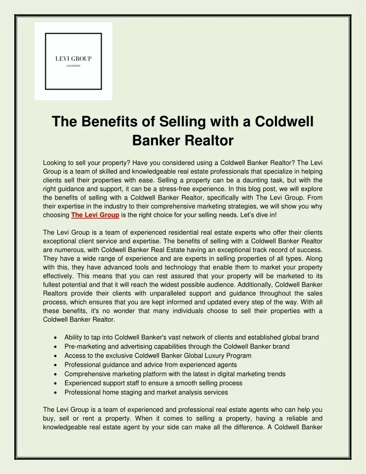the benefits of selling with a coldwell banker