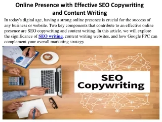 Online Presence with Effective SEO Copywriting and Content Writing
