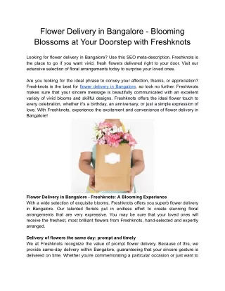 Flower Delivery in Bangalore - Blooming Blossoms at Your Doorstep with Freshknots