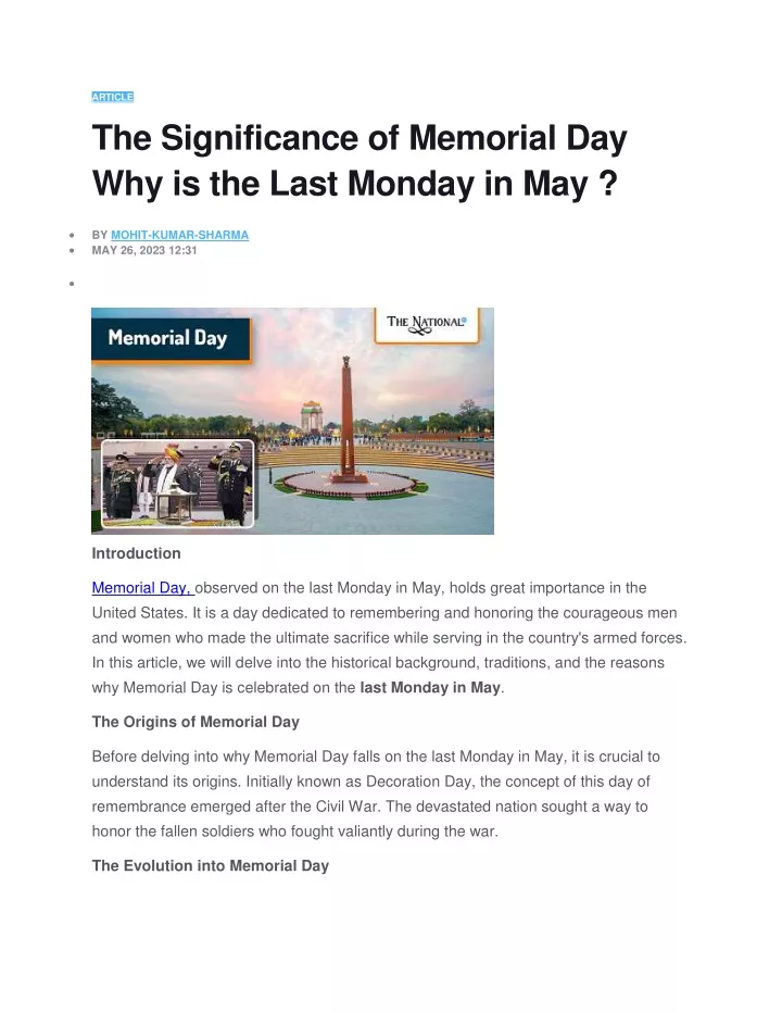 article the significance of memorial