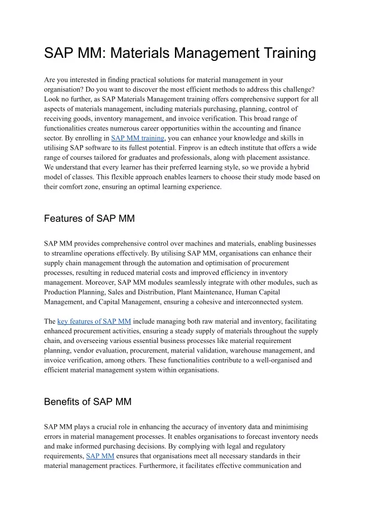 sap mm materials management training