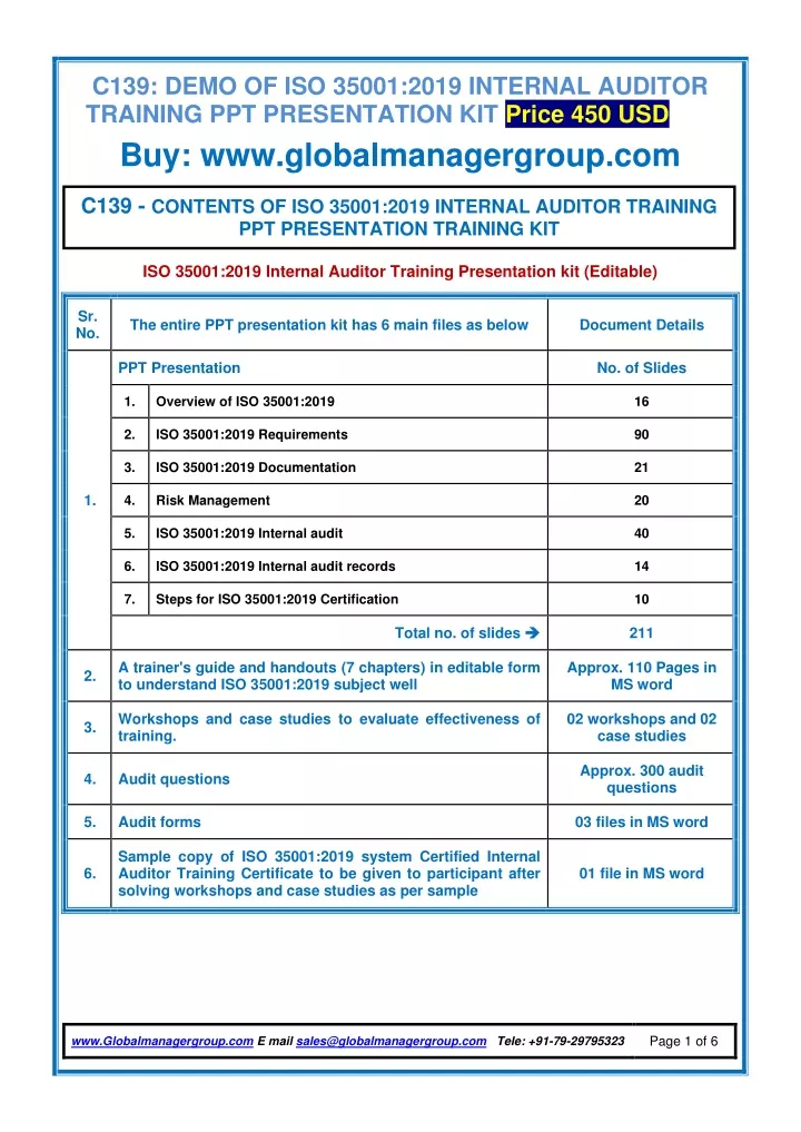 c139 demo of iso 35001 2019 internal auditor