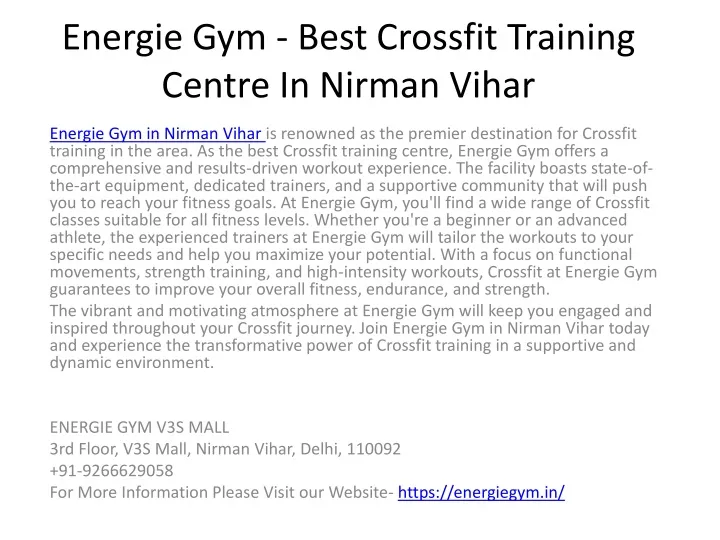 energie gym best crossfit training centre in nirman vihar