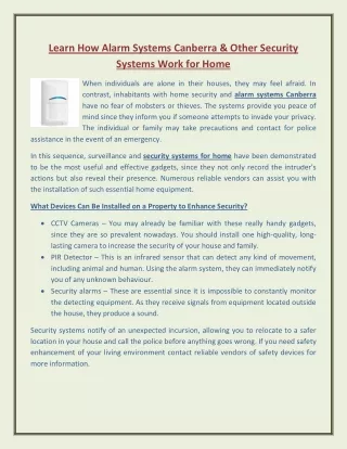 Learn How Alarm Systems Canberra & Other Security Systems Work for Home