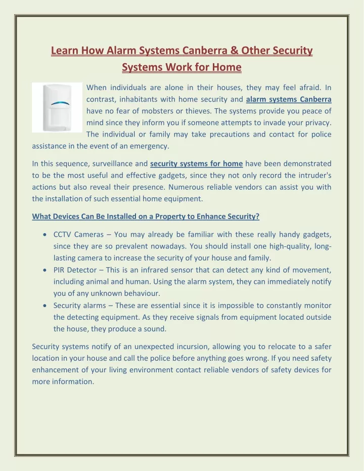 learn how alarm systems canberra other security