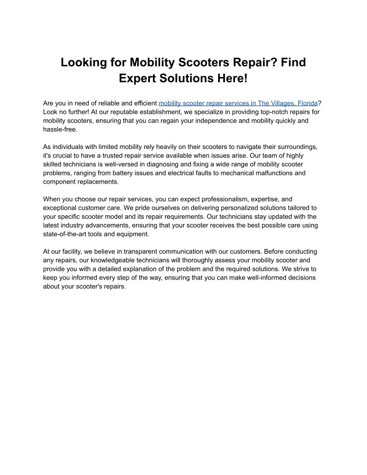 looking for mobility scooters repair find expert