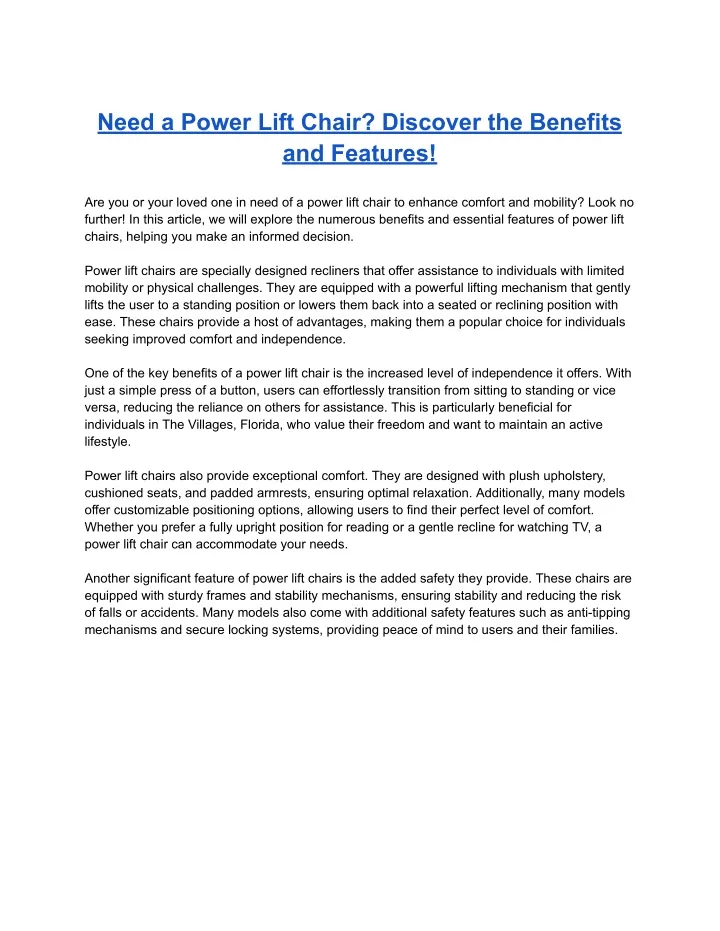 need a power lift chair discover the benefits