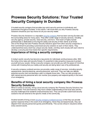 Prowess Security Solutions Your Trusted Security Company in Dundee