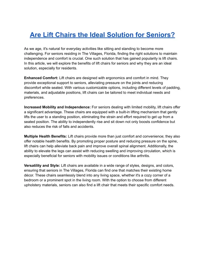 are lift chairs the ideal solution for seniors