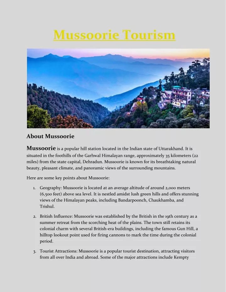 mussoorie tourism