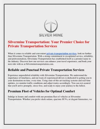 Silvermine Transportation: Your Premier Choice for Private Transportation Servic