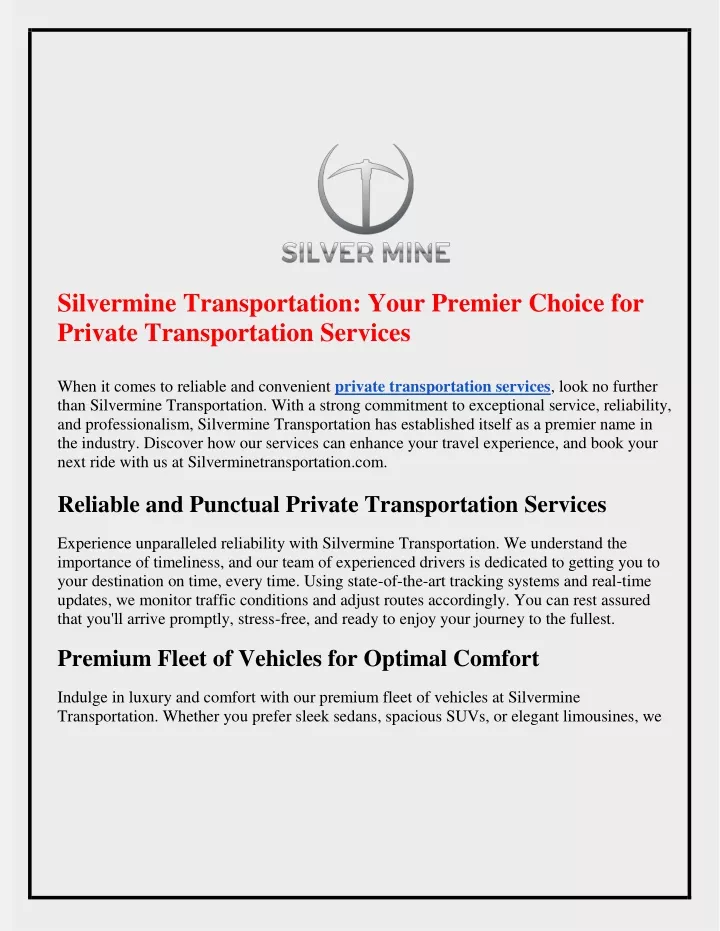 silvermine transportation your premier choice