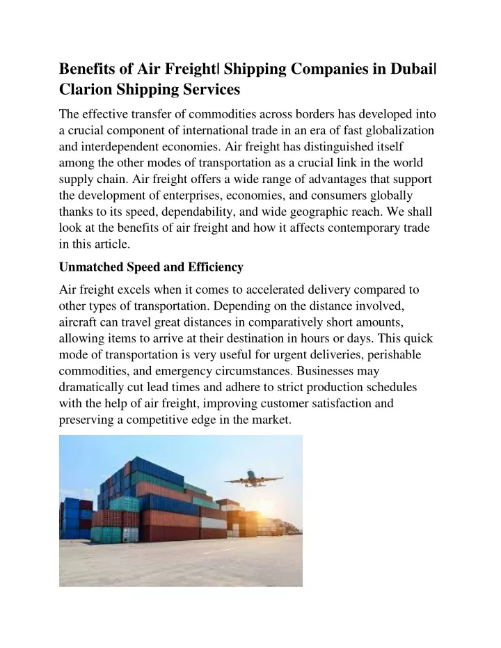 benefits of air freight shipping companies