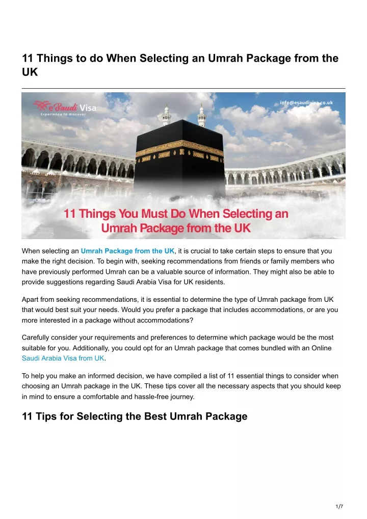 11 things to do when selecting an umrah package