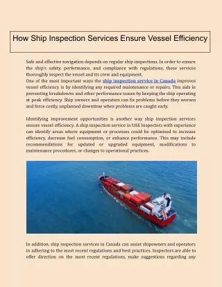 How Ship Inspection Services Ensure Vessel Efficiency