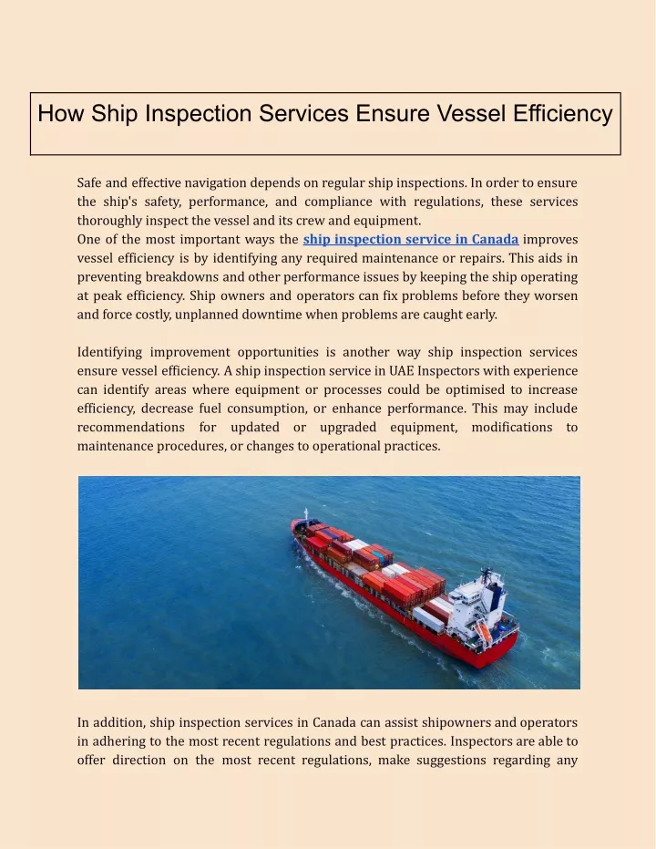 how ship inspection services ensure vessel