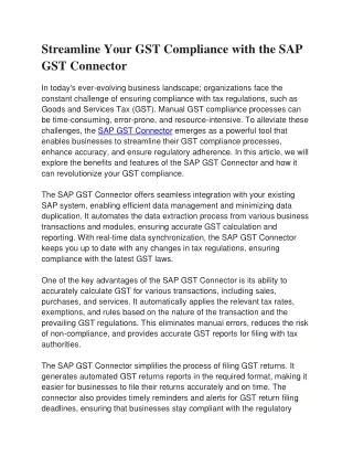 Streamline Your GST Compliance with the SAP GST Connector