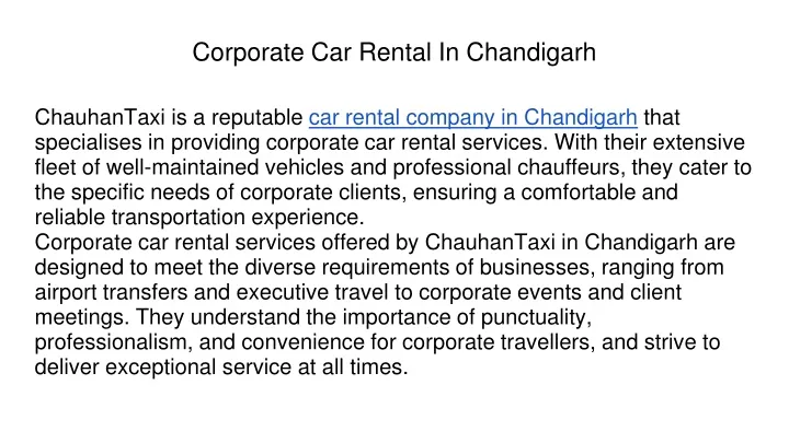 corporate car rental in chandigarh