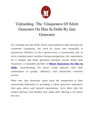 Silent Generator On Hire In Delhi Call-9810679523