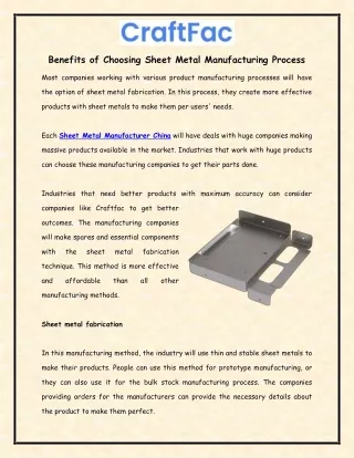 Benefits of Choosing Sheet Metal Manufacturing Process