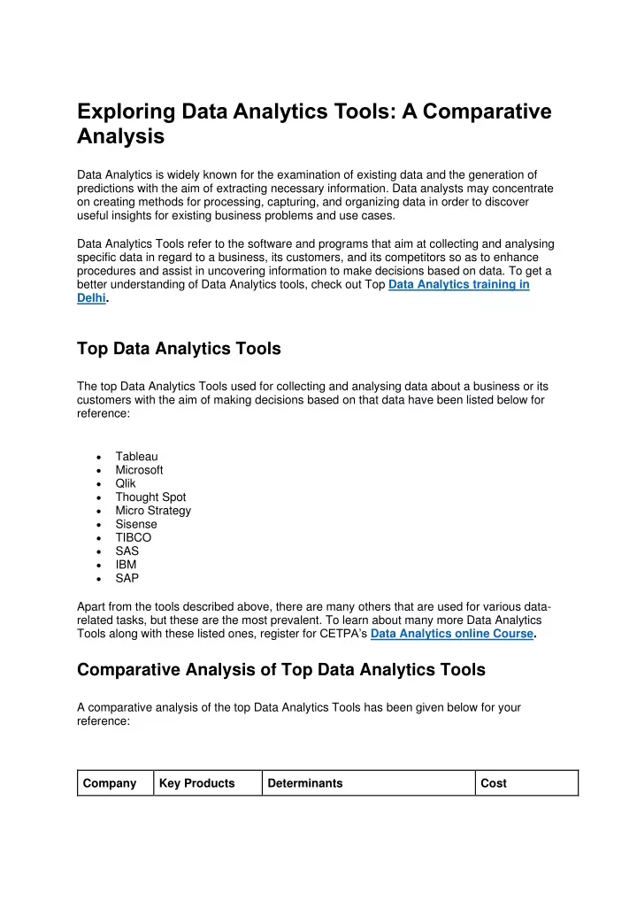 exploring data analytics tools a comparative