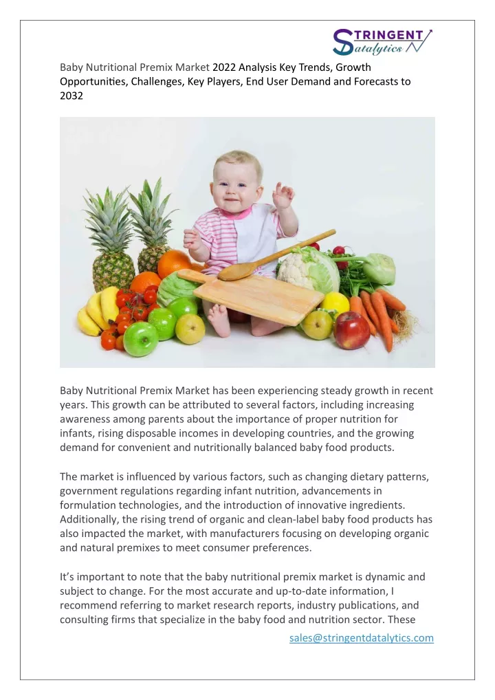 baby nutritional premix market 2022 analysis