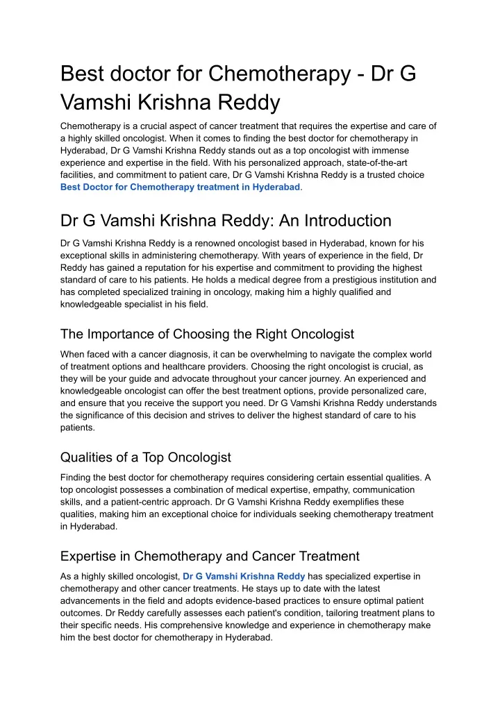 best doctor for chemotherapy dr g vamshi krishna